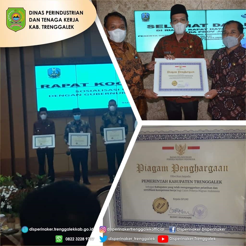 Penghargaan BP2MI (Badan Pelindungan Pekerja Migran Indonesia) Kepada Pemerintah Kabupaten Trenggalek Tahun 2021