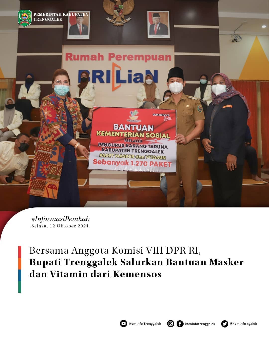 Bersama Anggota Komisi VIII DPR RI, Bupati Trenggalek Salurkan Bantuan Masker dan Vitamin dari Kemensos