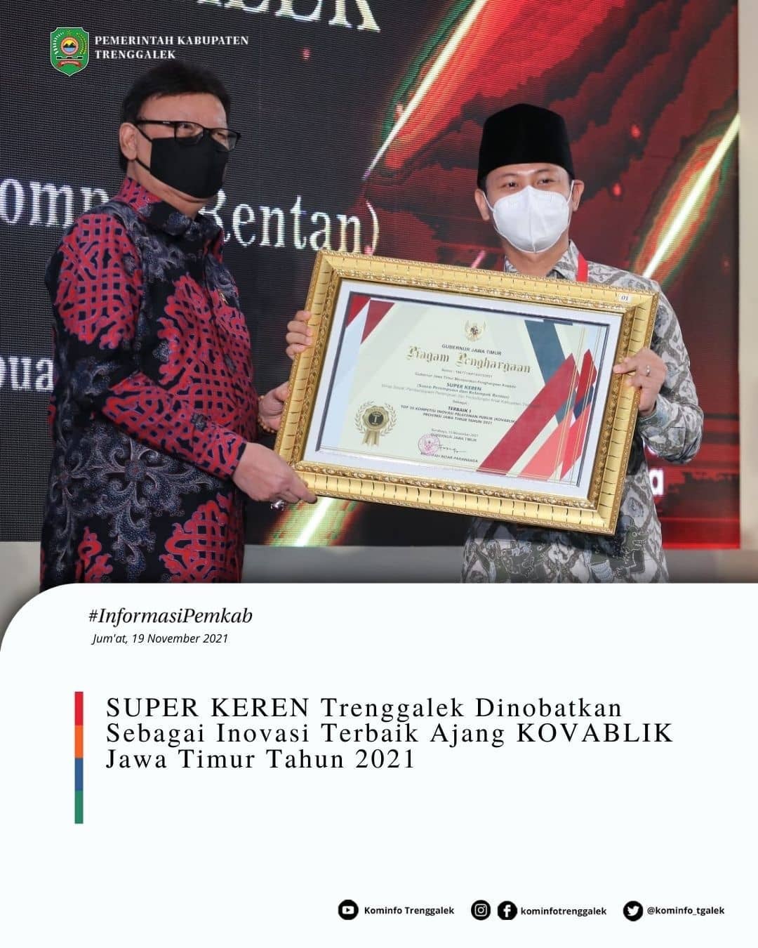 SUPER KEREN Trenggalek Dinobatkan Sebagai Inovasi Terbaik Ajang Kovablik Jawa Timur Tahun 2021