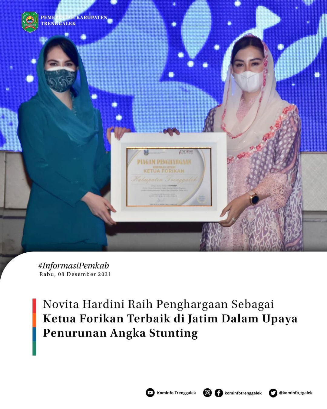 Novita Hardini Raih Penghargaan Sebagai Ketua Forika Terbaik di Jatim Dalam Upaya Penurunan Angka Stunting
