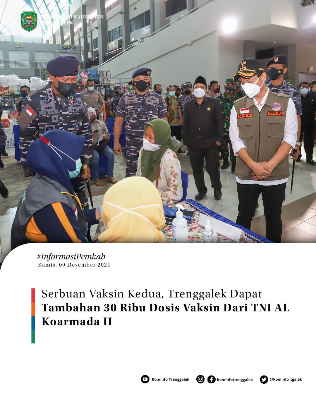 Serbuan Vaksin Kedua, Trenggalek Dapat Tambahan 30 Ribu Dosis Vaksin Dari TNI AL Koarmada II