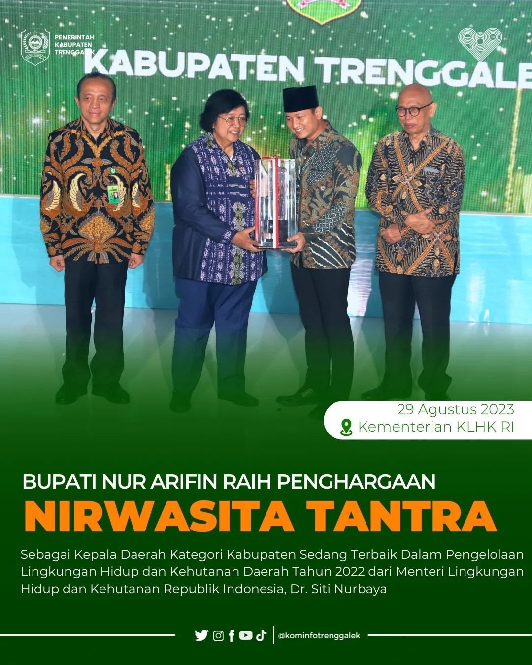 Bupati Nur Arifin Raih Penghargaan Nirwasita Tantra 2022