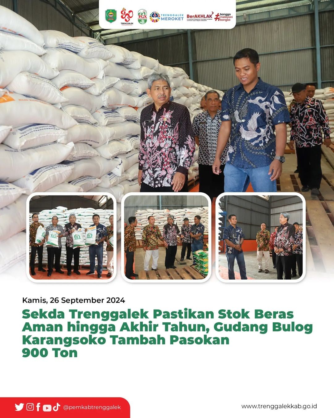 Sekda Trenggalek Pastikan Stok Beras Aman Hingga Akhir Tahun, Gudang Bulog Karangsoko Tambah Pasokan 900 Ton