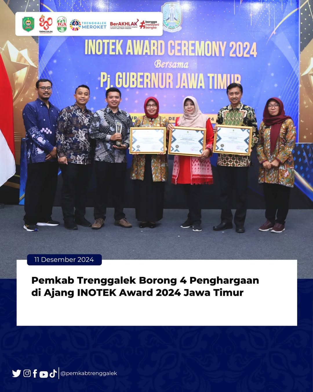 Pemkab Trenggalek Borong 4 Penghargaan di Ajang INOTEK Award 2024 Jawa Timur